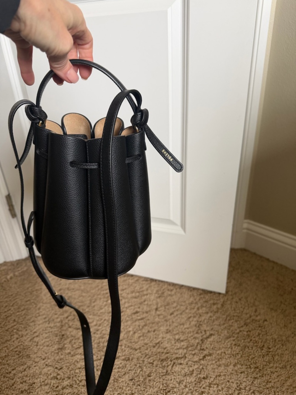 Mini Textured Camel Drawstring Bag - Picture 8 of 11